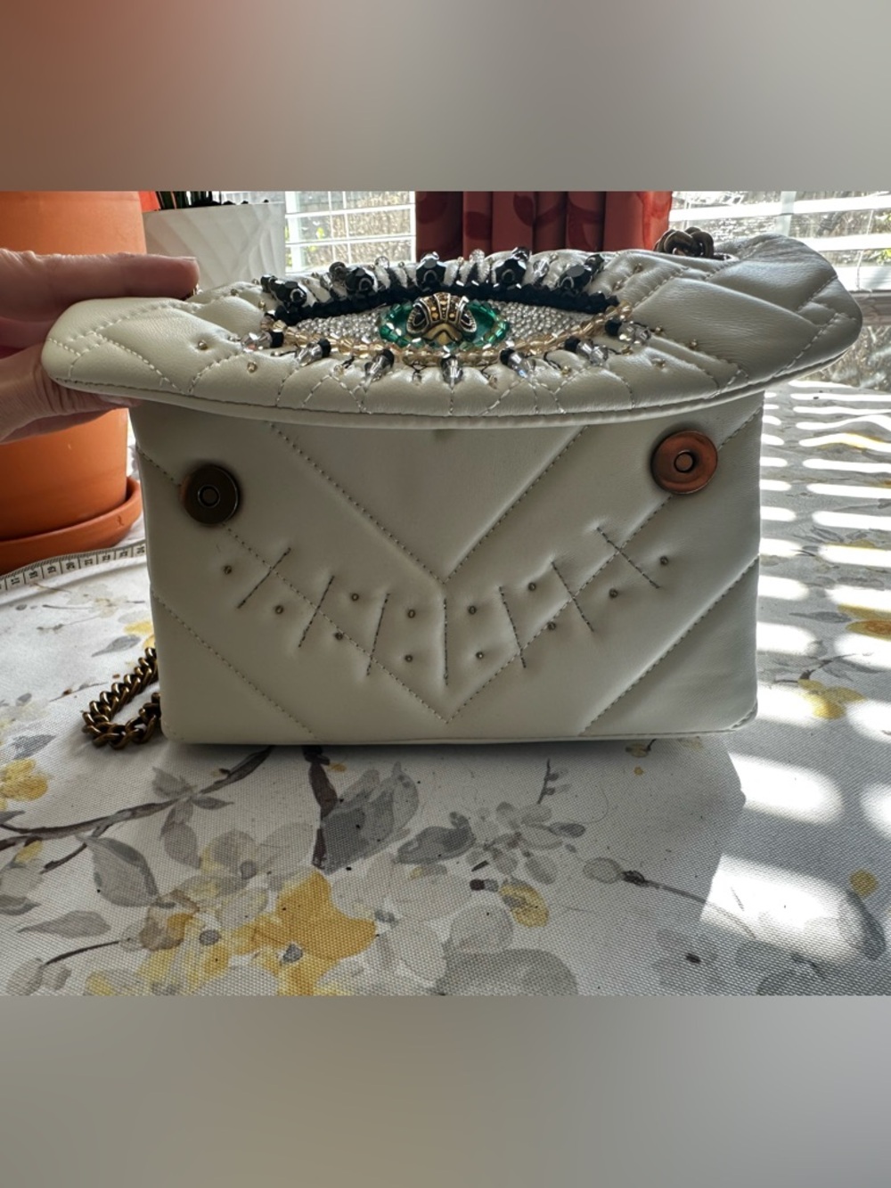 Kurt Geiger White Quilted Beaded Eye Shoulder Bag - Picture 10 of 14